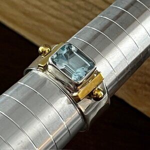 925 Sterling Silver Genuine Blue Topaz Ring Brass Accents Size 10 NWOT